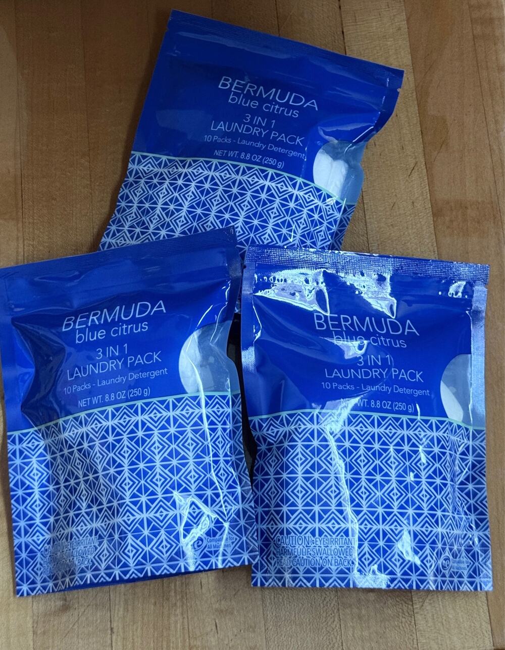 3 bags-Bermuda Blue Citrus 3-in-1 Laundry Detergent Soap 10pk, 8.8 oz